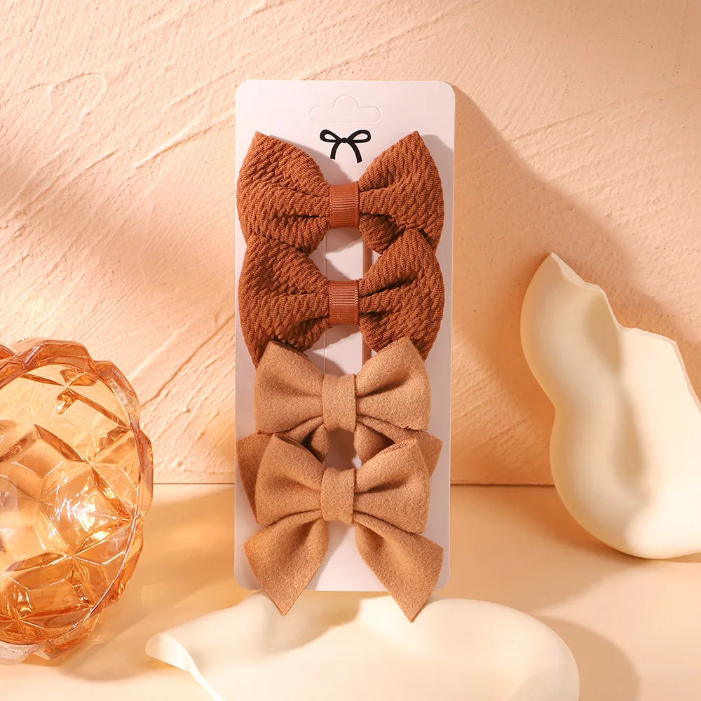 4Pcs/Set Newborn Nylon Solid Bowknot Hair Clips for Kids Handmade Bows Hairpin Infant Barrettes Headwear Baby Hair Accessories
