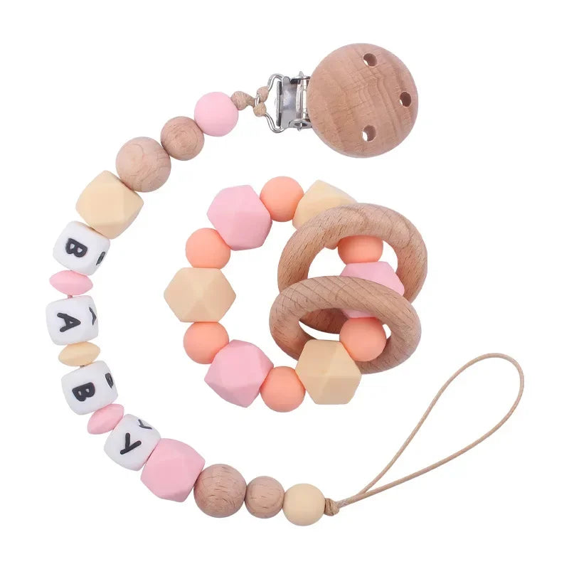 2ps Custom Baby Pacifier Clip Personalized Name Silicone Letter Dummy Holder Nipples Chains Infant Feeding Bracelet Teething Toy