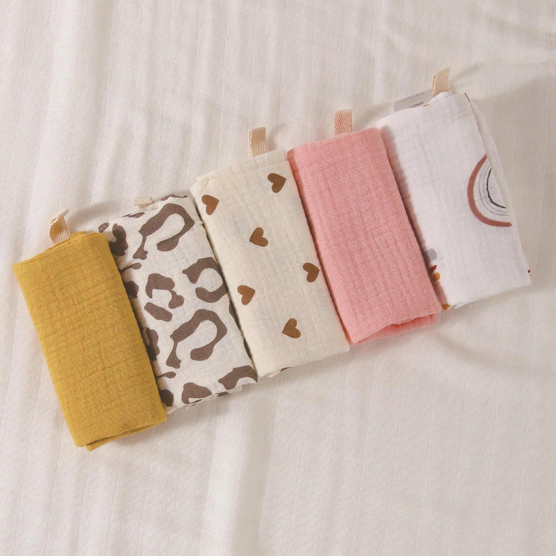 5 Items New Minimalist Baby Gauze Cotton Four Layer Small Square Drool Towel Face Towel Colored Feeding Towel Handkerchief