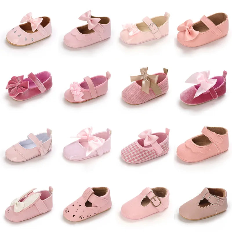Pink Baby Girls First Step Shoes Baby Moccasins Soft Bottom Rubber Non-slip Toddler First Walkers Baby Booties Girls