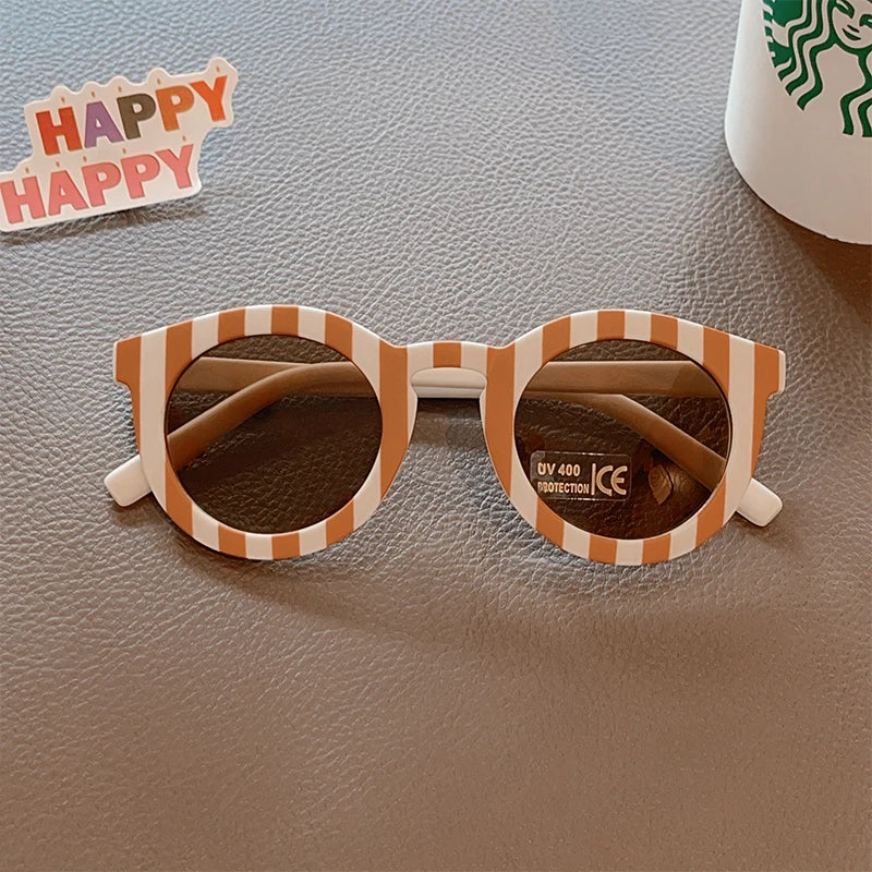 New Kids Cute Checker Panel Color Round UV400 Eyeglasses Baby Girls Outdoor Sun Protection Sunglasses Children Glasses