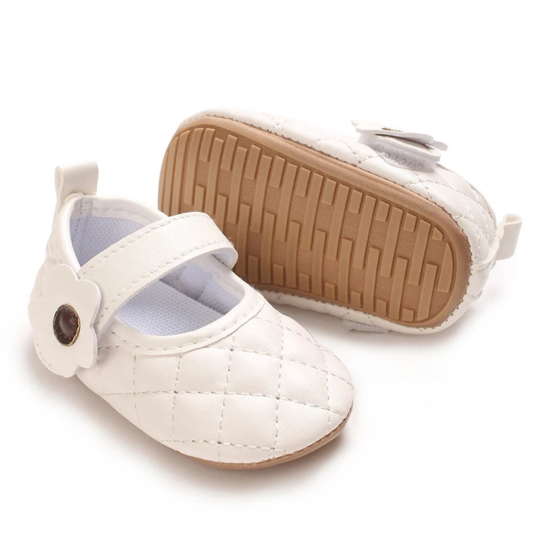 VALEN SINA 0-18 Months Newborn Girl White Shoes With Bow Non-slip Rubber Soft-Sole Flat PU First Walker Mary Janes