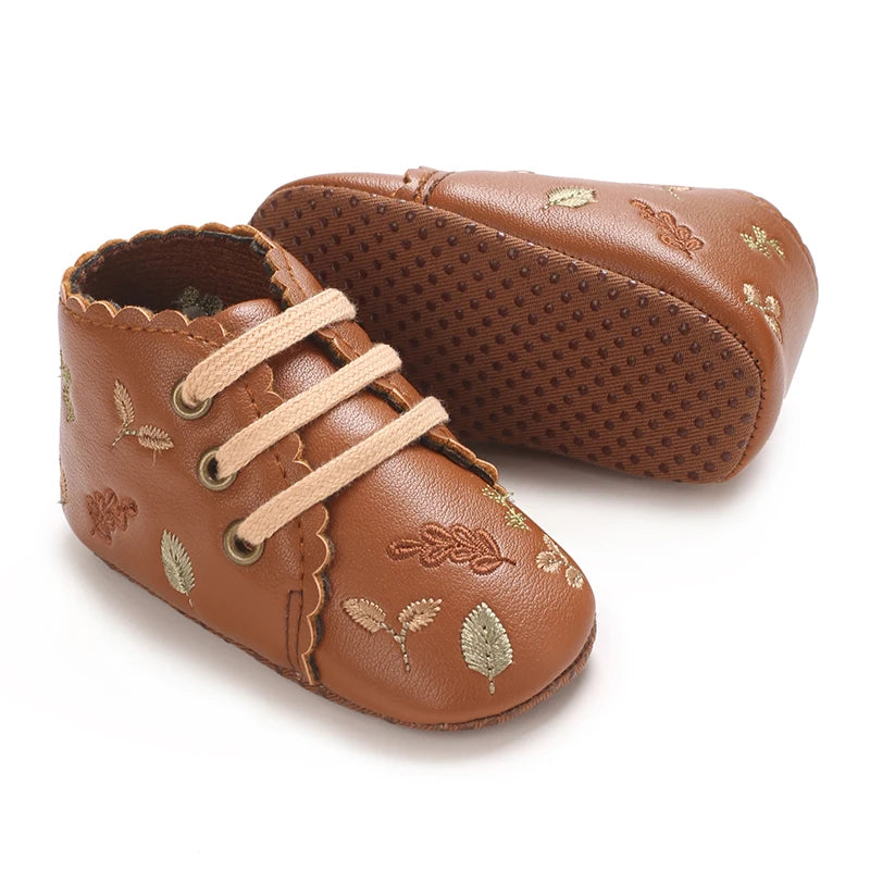 Baby Booties Newborn Infant Unisex Baby Girl Boy Cute embroidery Anit-Slip Sole Shoes Toddler tie one's shoes 0-1 Year