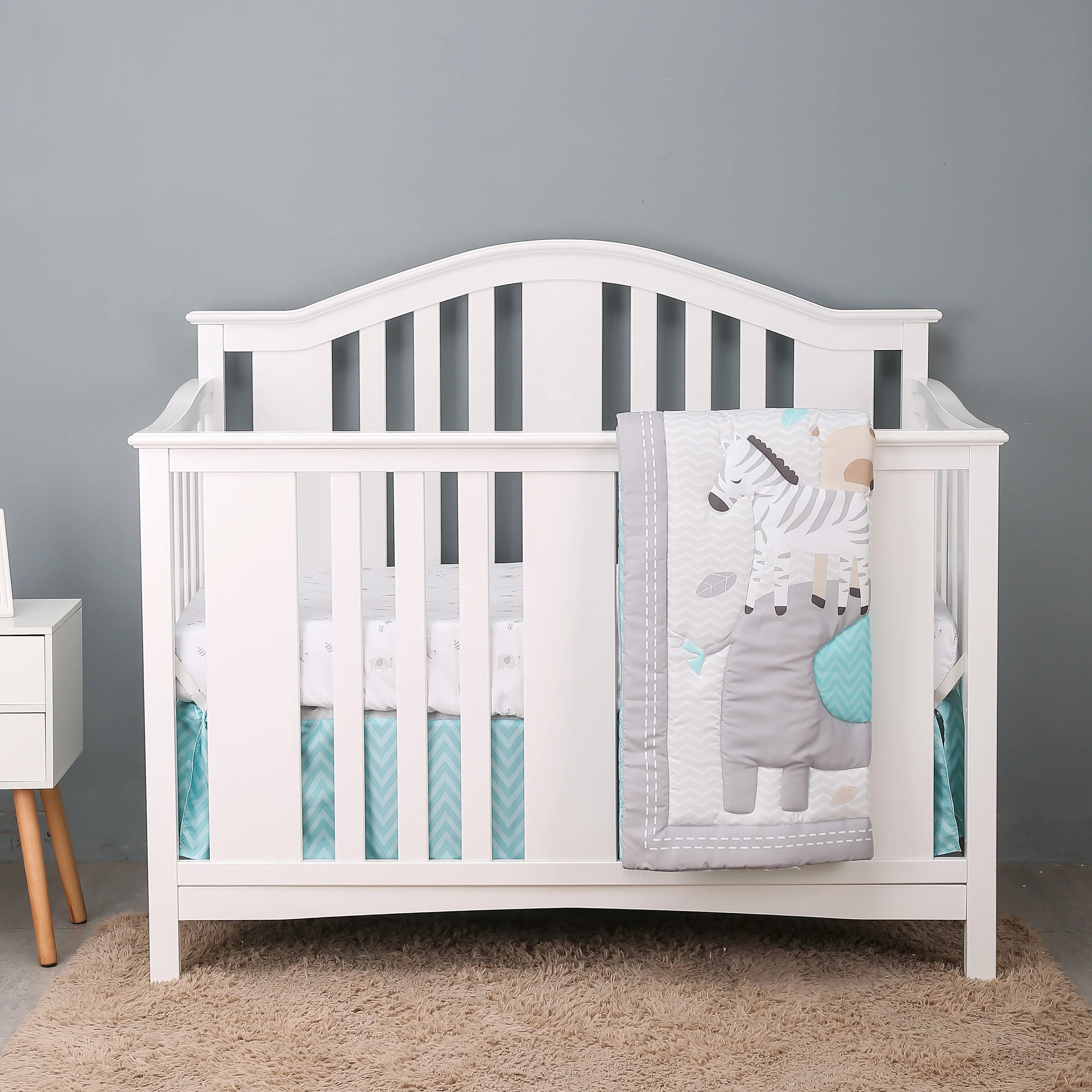 3pcs micro fiber brushed Baby Crib Bedding Set swan and flower design for Girls hot sale including quilt, crib sheet, crib skirt