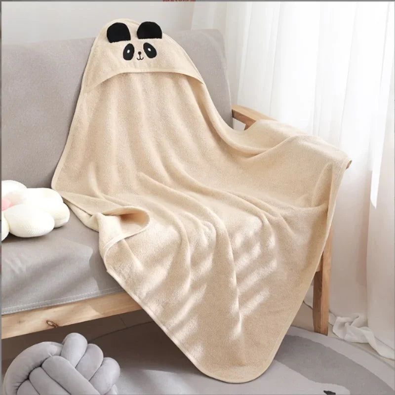 Baby Cotton Bath Towel Children Hooded Towel Cute Cartoon Baby Bathrobe Thickened Absorbent Infant Swaddle Blanket