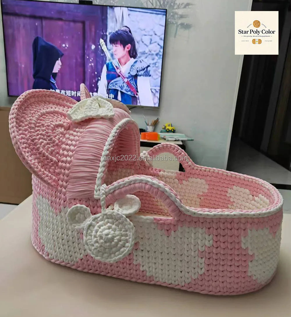 Poly Color Hand Knitted Moses Baby Basket Portable Change Cradle Baby Storage Basket