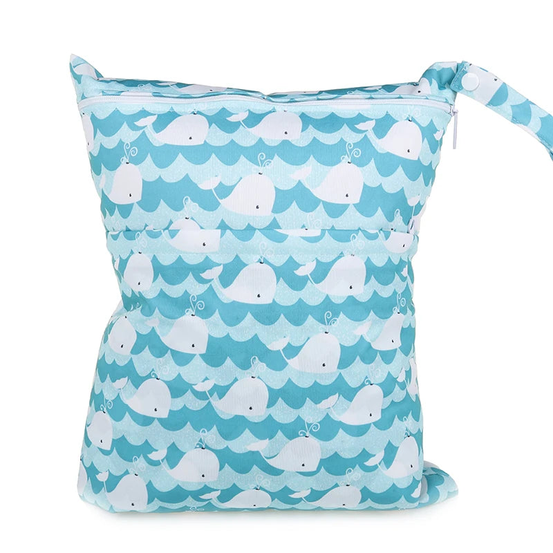 New pattern diaper bags waterproof and moisture proof double zipper design dry wet separation baby carrier bags