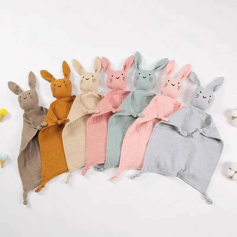 Cute Doll Solid Color Baby Comfort Blanket Baby Cotton Muslim Linen Children's Sleep Soothing Towel Baby Saliva Towel