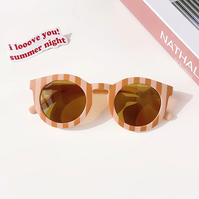 New Kids Cute Checker Panel Color Round UV400 Eyeglasses Baby Girls Outdoor Sun Protection Sunglasses Children Glasses