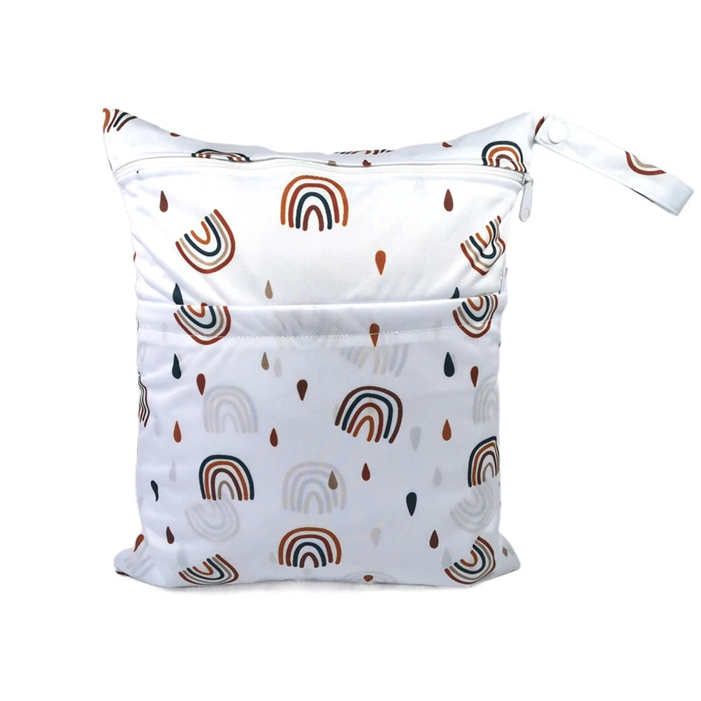 New pattern diaper bags waterproof and moisture proof double zipper design dry wet separation baby carrier bags