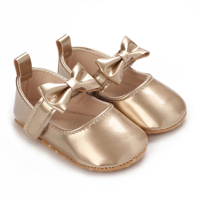 Golden 0-18M Baby Girl Shoes Cute Bow Flat Shoes Soft Sole Newborn Princess Walker Sandals Formal Baby Shoes