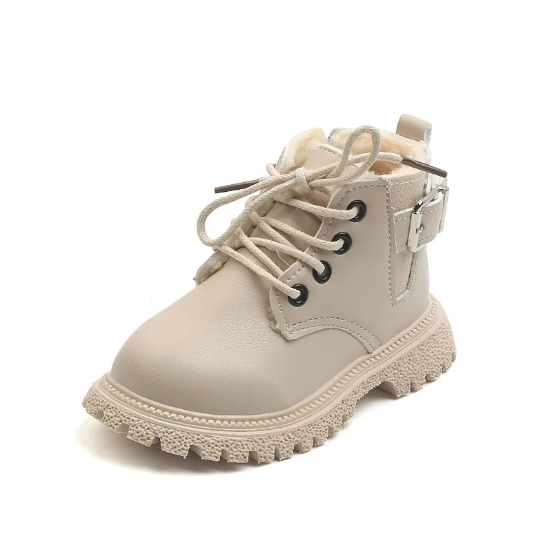 Baby Kids Short Boots Fashion Toddler Girls Booties Kids Snow Boots Winter Plush Children Waterproof Leather Boots