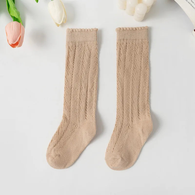 Summer Baby Girls Socks Toddlers Kids Long Knee High Mesh Thin Socks Hollow Out Soft Cotton Infant Socken For 0-8Years