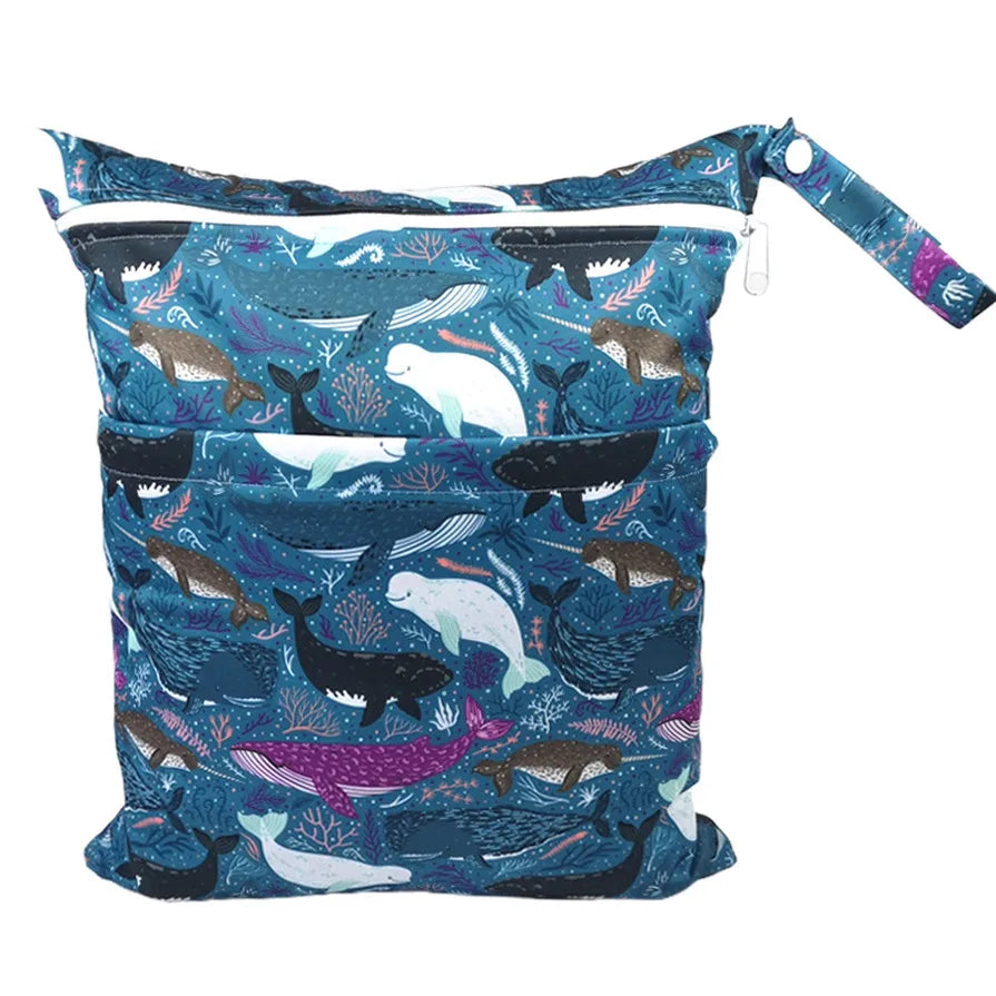 Wet Dry Bag With Two Zippered For Baby Diapers Nappies Waterproof Reusable 36cmx29cm