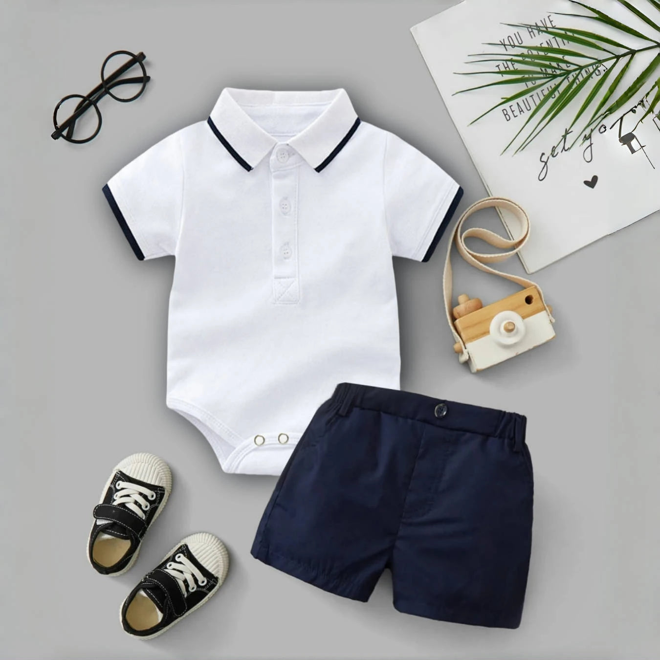 9 12 18 24 36M Boys Summer Daily Clothes Infant Short Sleeve Bodysuit with Pocket Shorts 2PCS Toddler Cotton Outfit Sets