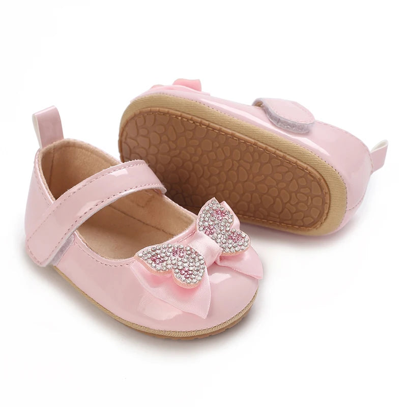 Pink Baby Girls First Step Shoes Baby Moccasins Soft Bottom Rubber Non-slip Toddler First Walkers Baby Booties Girls
