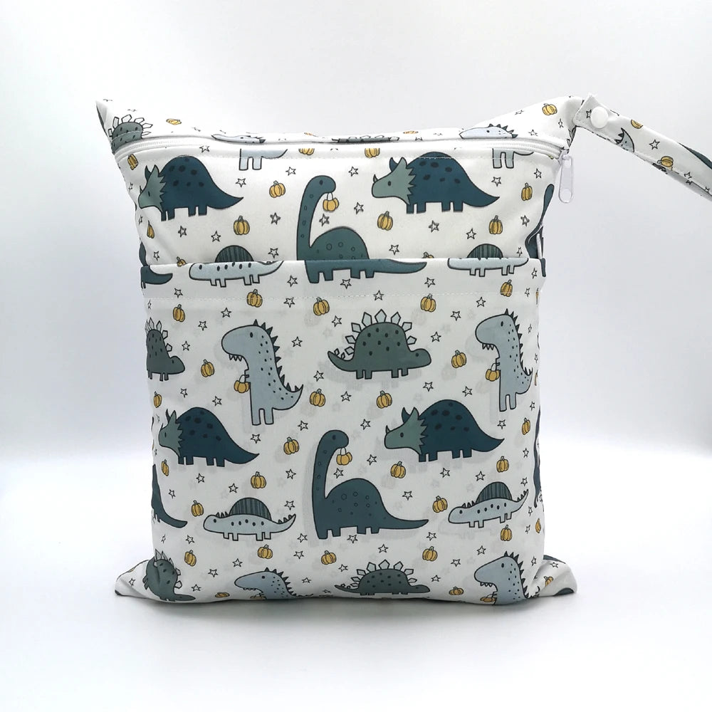 New pattern diaper bags waterproof and moisture proof double zipper design dry wet separation baby carrier bags