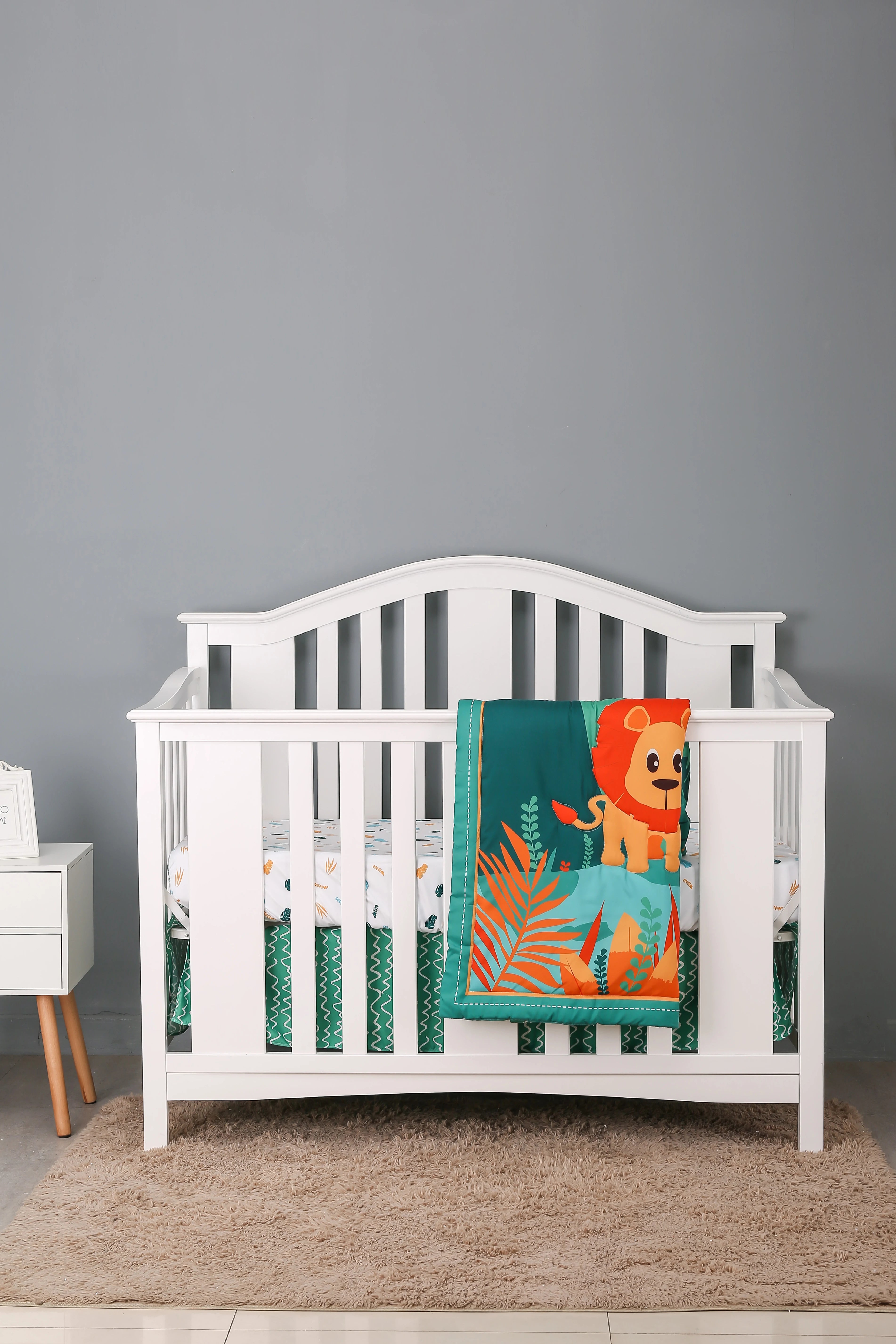 3pcs micro fiber brushed Baby Crib Bedding Set swan and flower design for Girls hot sale including quilt, crib sheet, crib skirt