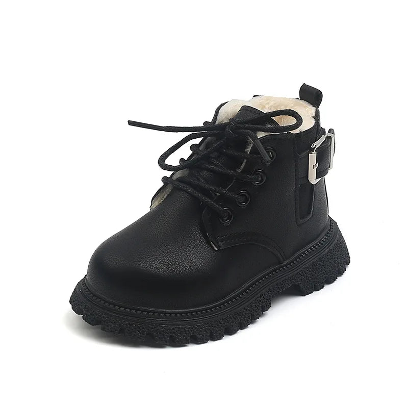 Baby Kids Short Boots Fashion Toddler Girls Booties Kids Snow Boots Winter Plush Children Waterproof Leather Boots