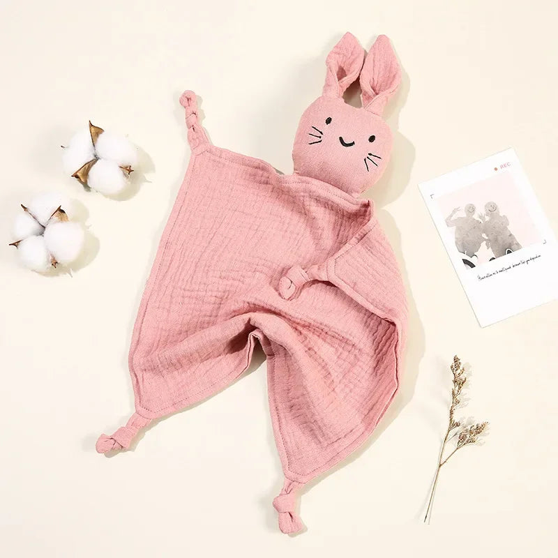 Cute Doll Solid Color Baby Comfort Blanket Baby Cotton Muslim Linen Children's Sleep Soothing Towel Baby Saliva Towel