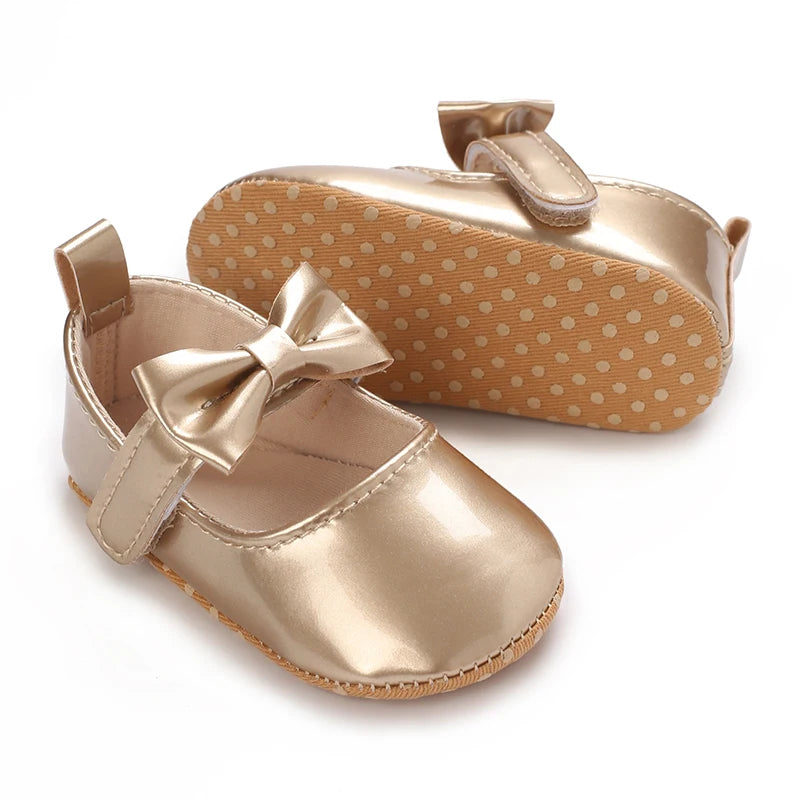 Golden 0-18M Baby Girl Shoes Cute Bow Flat Shoes Soft Sole Newborn Princess Walker Sandals Formal Baby Shoes