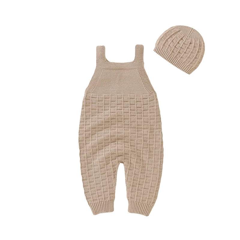 Baby Rompers Clothes Fashion Solid Color Sleeveless Knitted Newborn Jumpsuit & Hat Outfit Sets 0-18 Months
