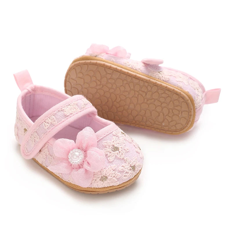 Pink Baby Girls First Step Shoes Baby Moccasins Soft Bottom Rubber Non-slip Toddler First Walkers Baby Booties Girls