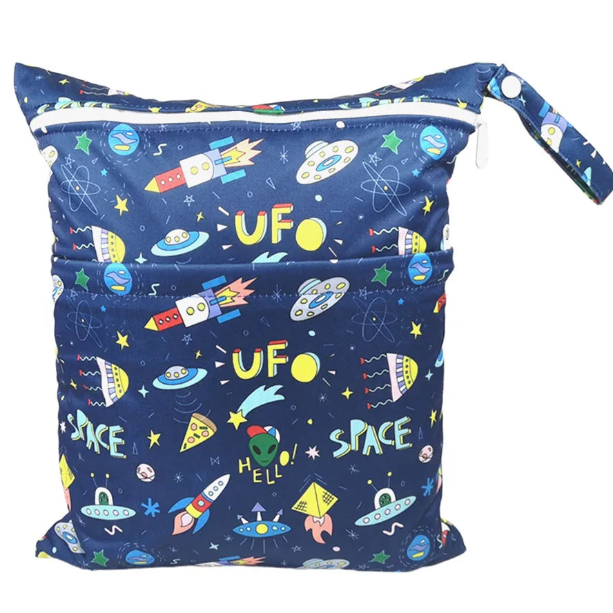 Wet Dry Bag With Two Zippered For Baby Diapers Nappies Waterproof Reusable 36cmx29cm