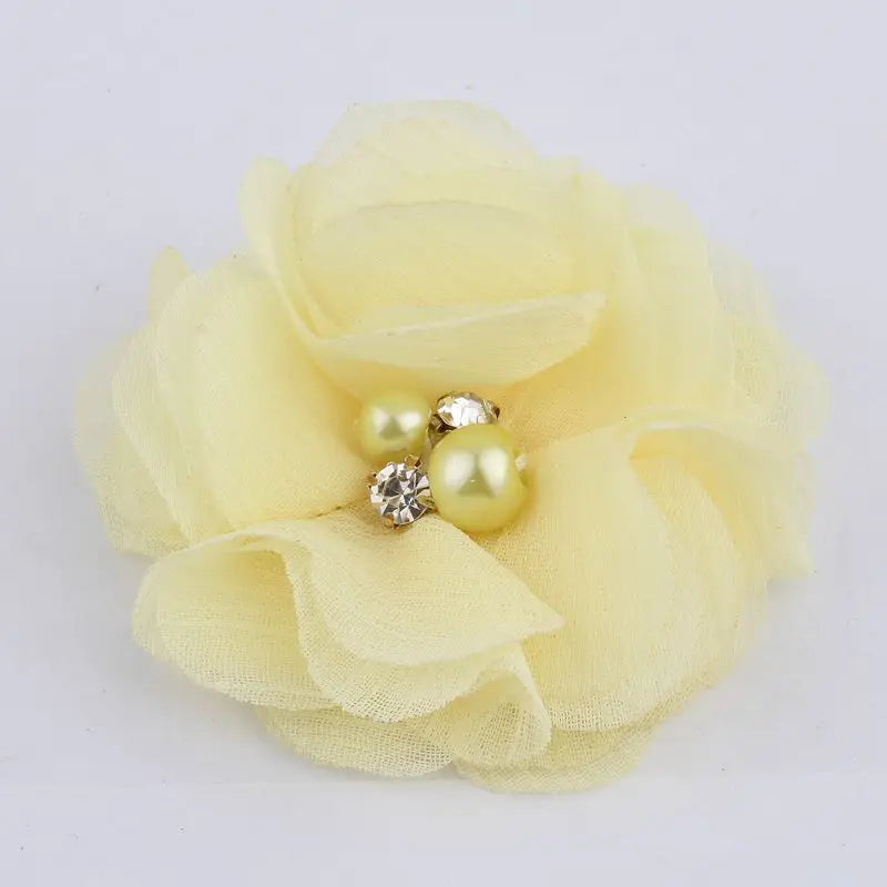 10PCS 2" 35 Colors Cute Chic Chiffon Flowers With Rhinestone Pearl Fabric Hair Flower With Clips For Girls Hair Accessories
