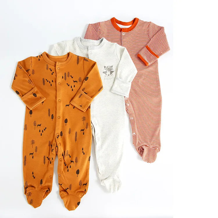 3pcs/Lot Cotton Soft Baby Romper Jumpsuit for Boys Girls Footies Footed Long Sleeve Pajama Sleepsuit Outfit Infant Clothes Gifts