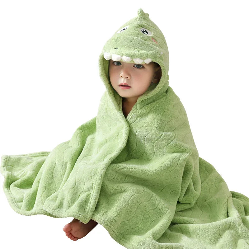 Baby Cotton Bath Towel Children Hooded Towel Cute Cartoon Baby Bathrobe Thickened Absorbent Infant Swaddle Blanket