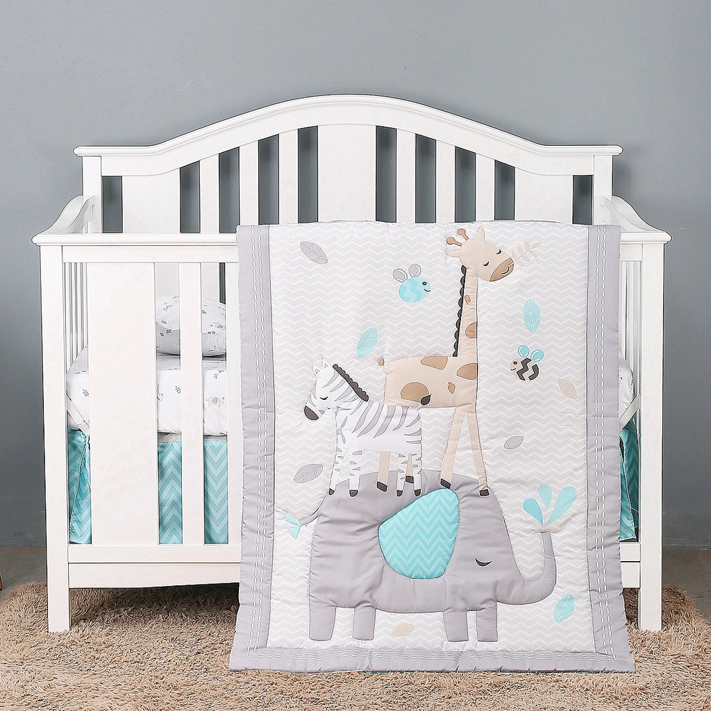 3Pcs Baby Infant Crib Kids Baby Bedding Set Crib Sheet Set Infant Newborn Nursery (Comforter Fitted Sheet Crib Skirt)