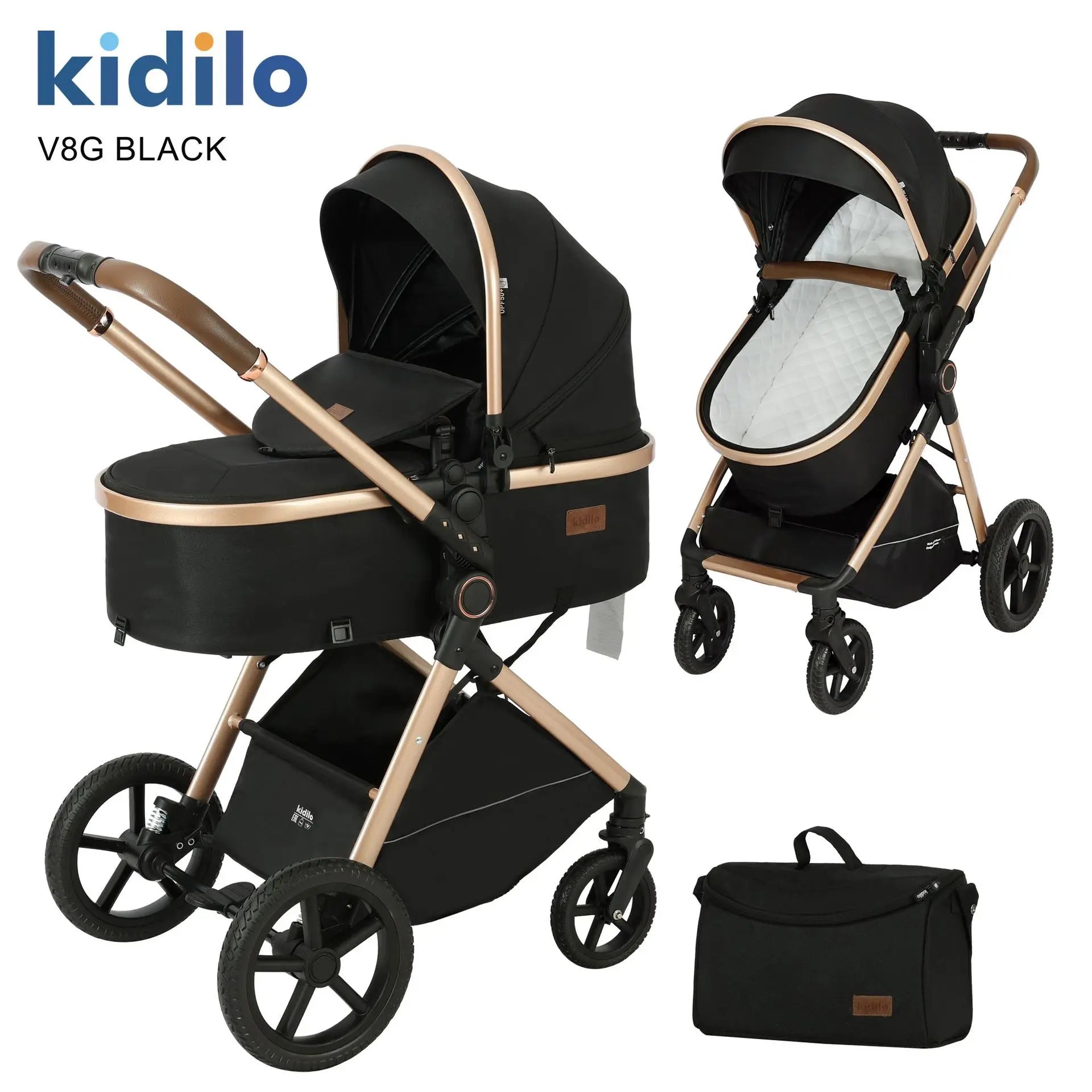 2-in-1 Two-way High-view Baby Stroller Foldable, Sit-and-lie for Strolling, Includes A Changing Bag