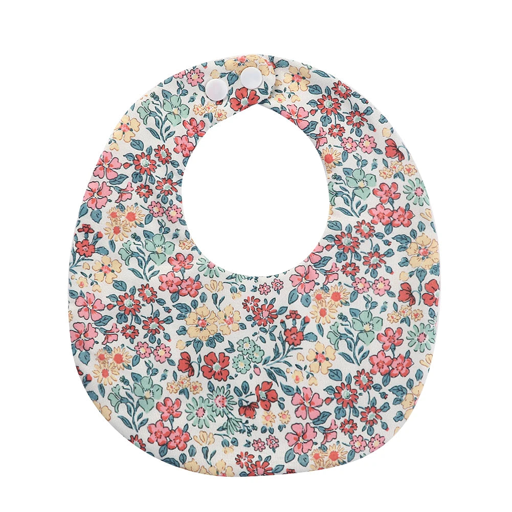 Flower Print Baby Bib Stuff Cotton Adjustable Snap Bandana Scarf for Kids Newborn Boys Girls Feeding Saliva Towel Burp Cloth