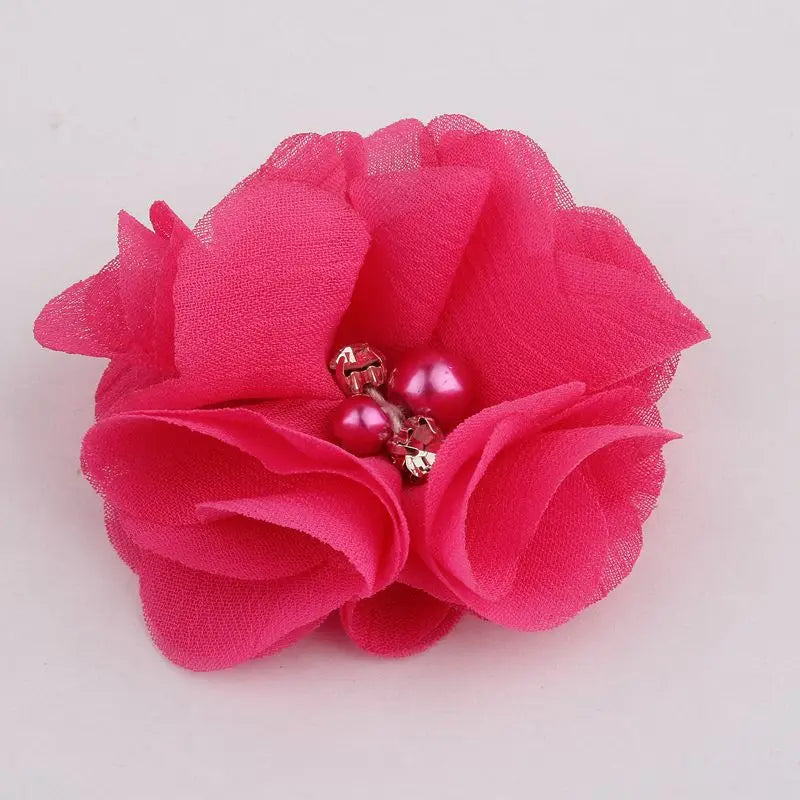 10PCS 2" 35 Colors Cute Chic Chiffon Flowers With Rhinestone Pearl Fabric Hair Flower With Clips For Girls Hair Accessories