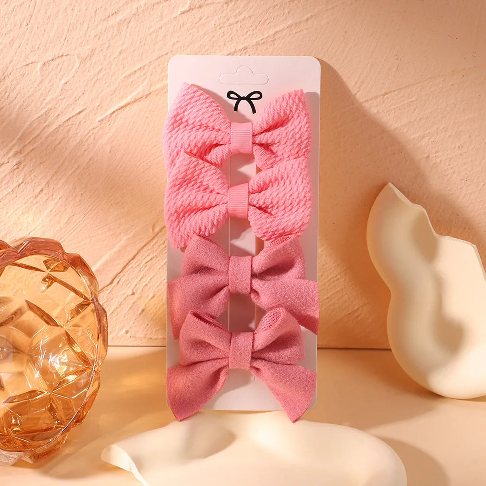 4Pcs/Set Newborn Nylon Solid Bowknot Hair Clips for Kids Handmade Bows Hairpin Infant Barrettes Headwear Baby Hair Accessories
