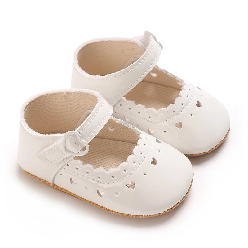 VALEN SINA 0-18 Months Newborn Girl White Shoes With Bow Non-slip Rubber Soft-Sole Flat PU First Walker Mary Janes