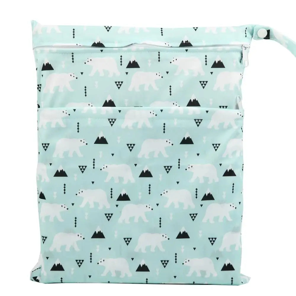 Wet Dry Bag With Two Zippered For Baby Diapers Nappies Waterproof Reusable 36cmx29cm