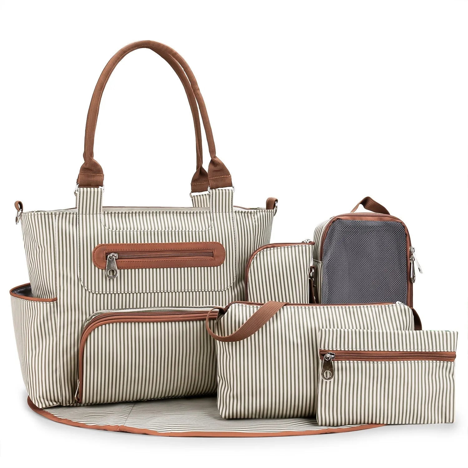 Women Shoulder Bag Travel 7 Pcs/Set Baby Changing Bags Go Out Large Capacity Newborn Nappy  Bag with Changing Pad Multi-functional