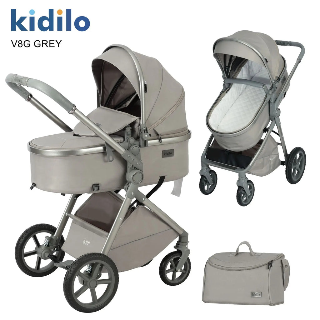 2-in-1 Two-way High-view Baby Stroller Foldable, Sit-and-lie for Strolling, Includes A Changing Bag