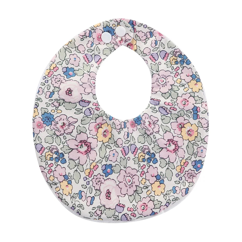 Flower Print Baby Bib Stuff Cotton Adjustable Snap Bandana Scarf for Kids Newborn Boys Girls Feeding Saliva Towel Burp Cloth