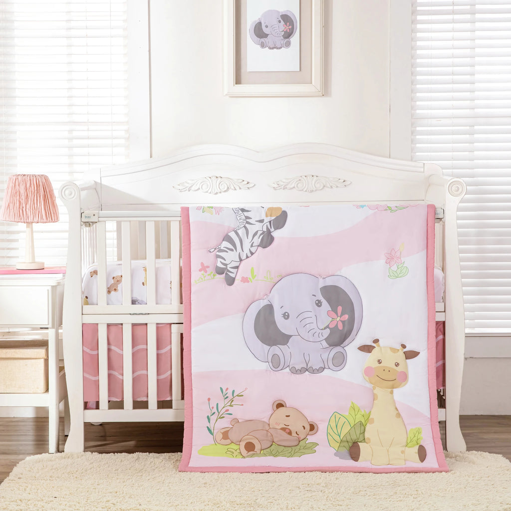 3Pcs Baby Infant Crib Kids Baby Bedding Set Crib Sheet Set Infant Newborn Nursery (Comforter Fitted Sheet Crib Skirt)