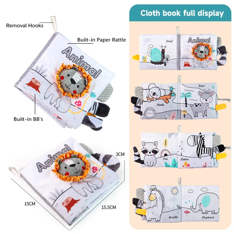 0-12Months Soft Baby Books 3D Touch Feel High Contrast Cloth Book Infant Early Learning Toy Toddlers Sensory Activity Cloth Book