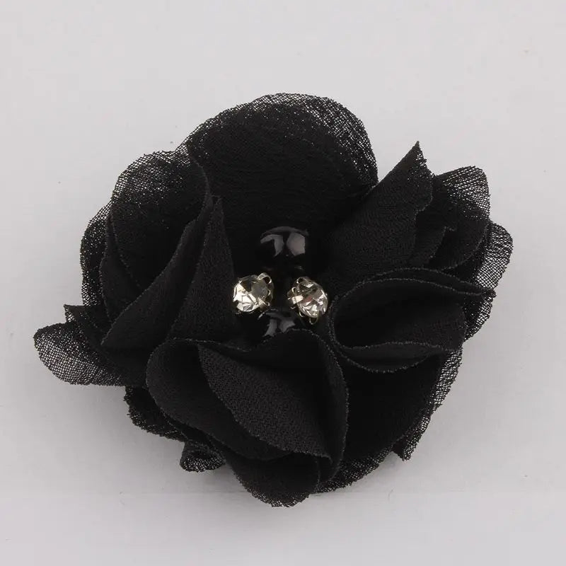 10PCS 2" 35 Colors Cute Chic Chiffon Flowers With Rhinestone Pearl Fabric Hair Flower With Clips For Girls Hair Accessories