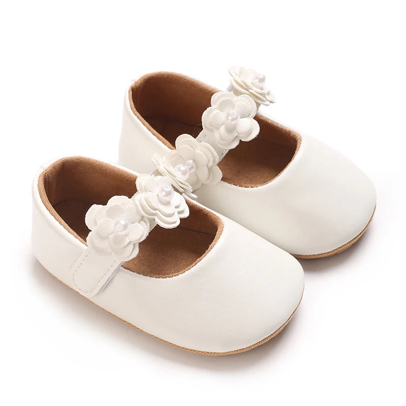 VALEN SINA 0-18 Months Newborn Girl White Shoes With Bow Non-slip Rubber Soft-Sole Flat PU First Walker Mary Janes