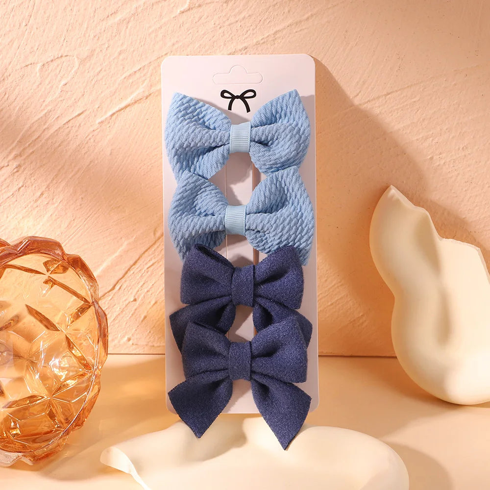 4Pcs/Set Newborn Nylon Solid Bowknot Hair Clips for Kids Handmade Bows Hairpin Infant Barrettes Headwear Baby Hair Accessories