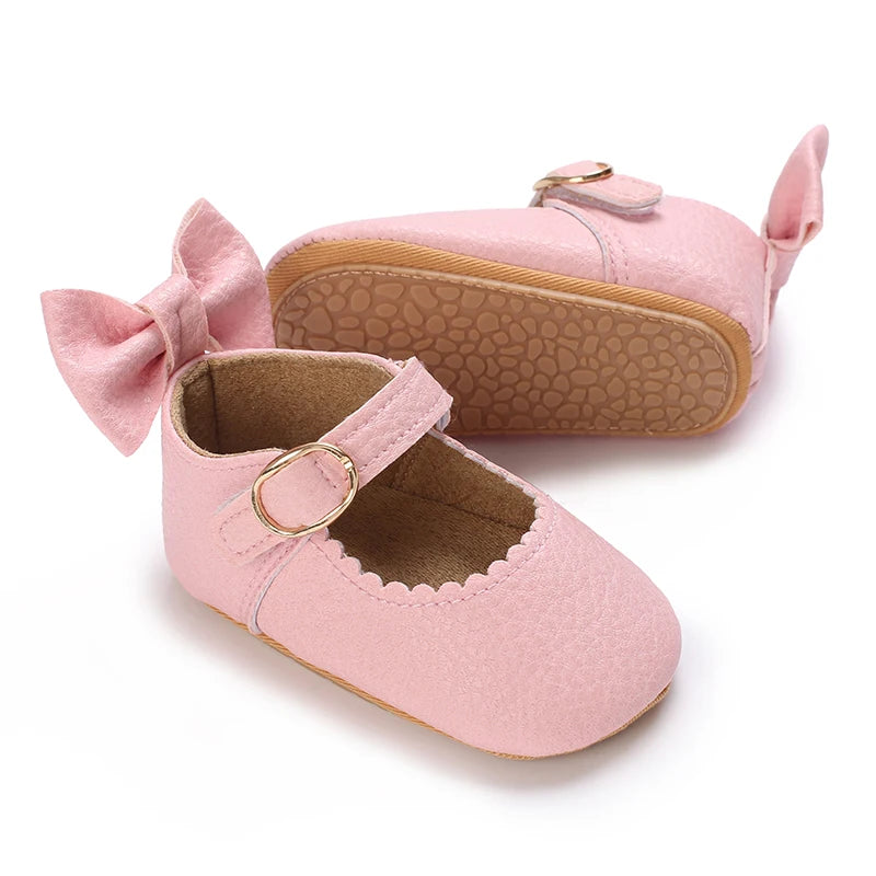 Pink Baby Girls First Step Shoes Baby Moccasins Soft Bottom Rubber Non-slip Toddler First Walkers Baby Booties Girls
