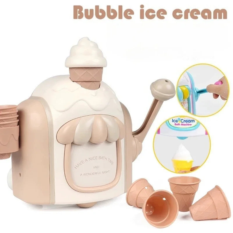 Delicate Ice Cream Bubble Machine Portable Soap Dispenser for Kids Bathroom Fun Play with Strong Suction and Creative Design