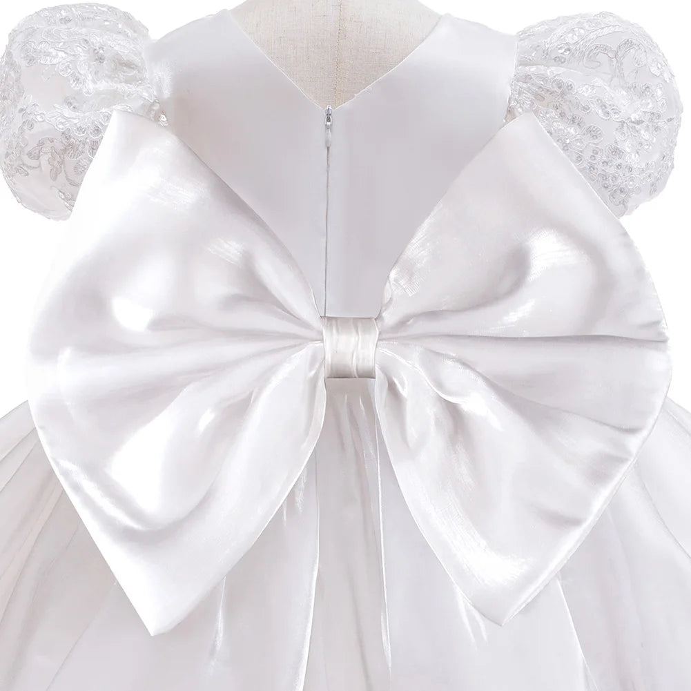Baby Girls White Christening Dress With Bonnet Toddler Baptism Gown Outfit For 1st Year Birthday Party Infant Wedding Dresses