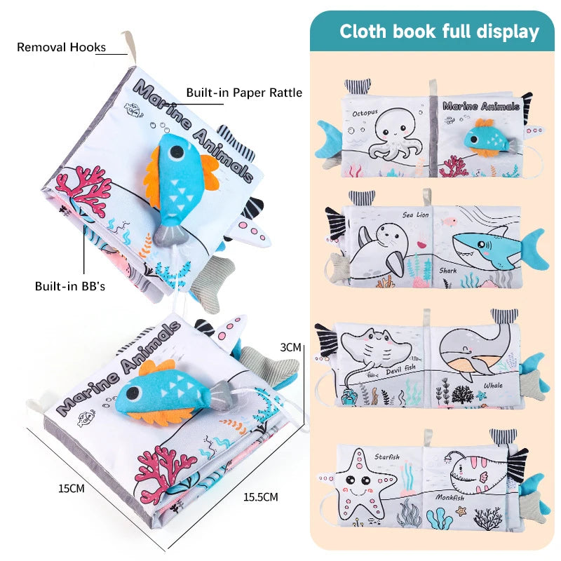 0-12Months Soft Baby Books 3D Touch Feel High Contrast Cloth Book Infant Early Learning Toy Toddlers Sensory Activity Cloth Book